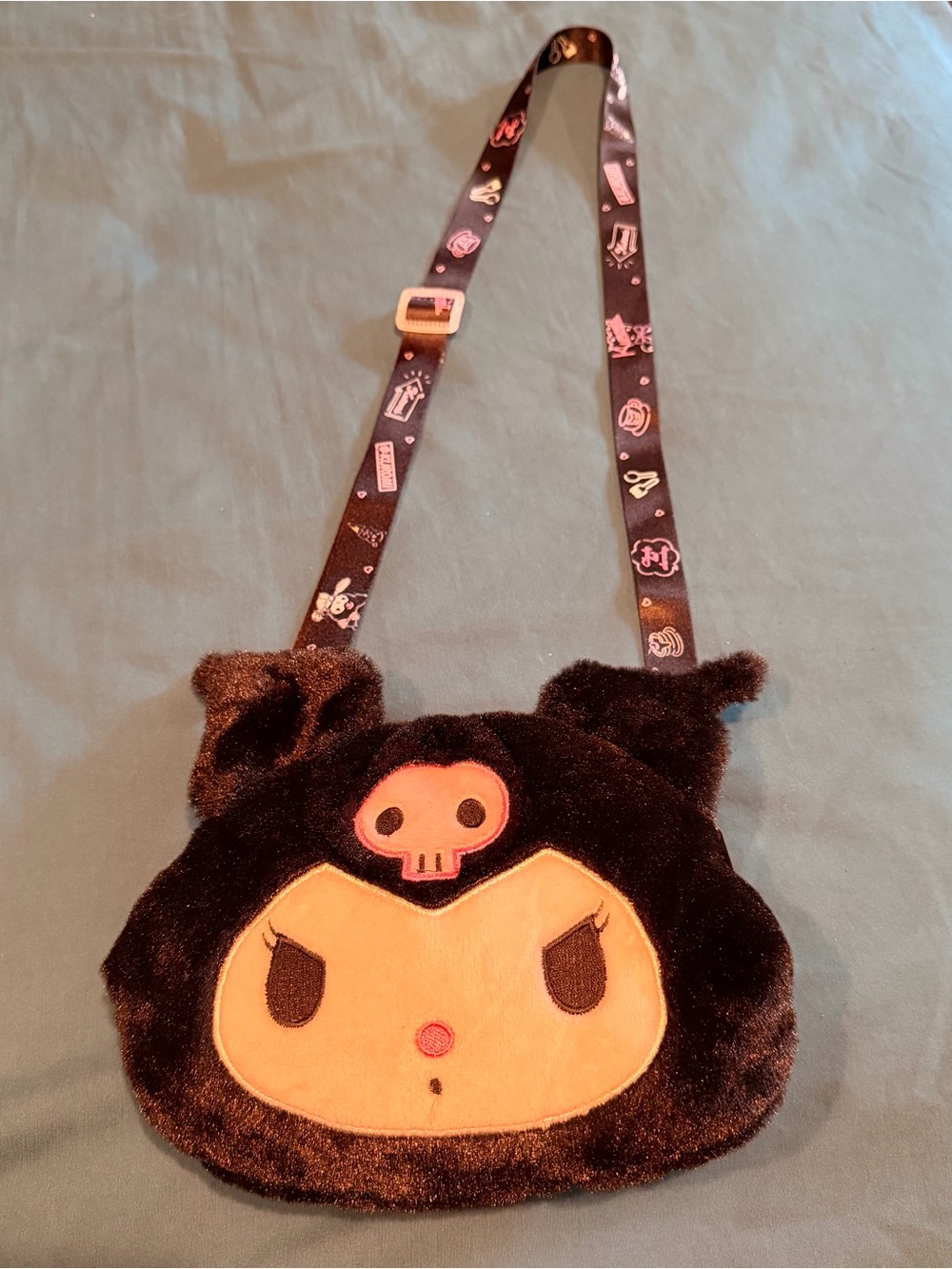 Kuromi Plush Crossbody Bag - Black and Pink